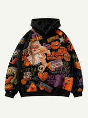 Hoodie with towel-textured appliqués and felt embroidery