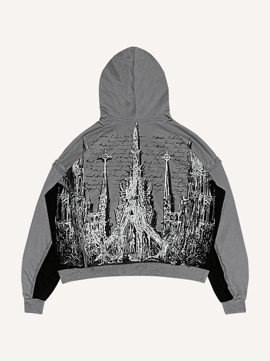 Colorblock design street dark style printed sweatshirt