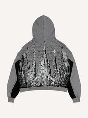 Colorblock design street dark style printed sweatshirt