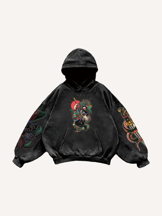 Japanese Tattoo Story Dragon Slaying Print Sweatshirt