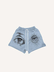 Eye&Tears&Graphic Print Drawstring Waist Shorts