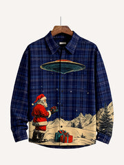 Santa Claus layered shirts knowing where the holiday gifts come from