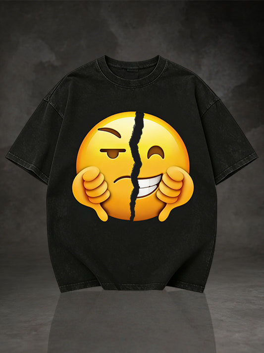 Men's Split Emoji Angry & Smiling Graphic Short Sleeve T-Shirt