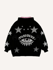 Rhinestone Heart Print Stylish Hoodie