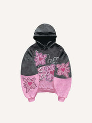 Colorblock Heart&Graphic Faux Decal Print Slant Pockets Hoodie
