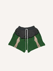 Colorblock Skeleton Faux Decal Print Drawstring Waist Shorts