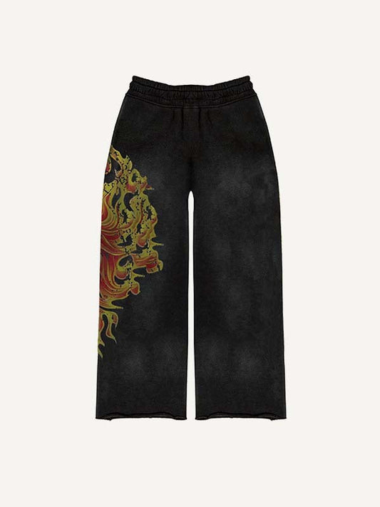 Skull Fire Print Elastic Waist Pants