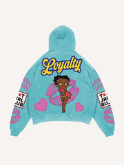 Figure&Lips&Heart&Letter Faux Decal Print Slant Pockets Hoodie