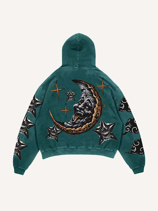 Kapuzenpullover mit schrägen Taschen und Mond-, Sonnen-, Wolken- und Sternen-Print