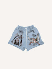 Figure&Wing&Eye&Graphic Print Drawstring Waist Shorts