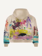 Figure&Horse&Graphic Print Zip Up Hooded Coat