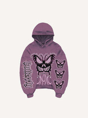 Evil Butterfly Letter Faux Decal Print Slant Pockets Hoodie
