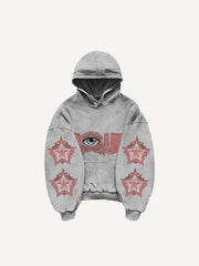 Eye Star Letter Print Slant Pockets Hoodie
