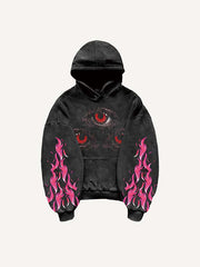 Eyeball Fire Tongue Letter Graphic Print Slant Pockets Hoodie