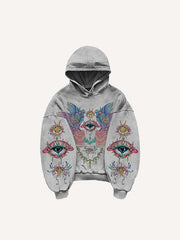 Eye Wing Print Slant Pockets Hoodie