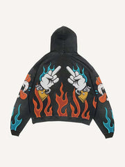 Skull&Eyeball&Fire&Smiley Face Print Slant Pockets Hoodie