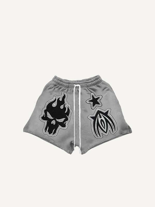 Skull&Graphic Print Drawstring Waist Shorts