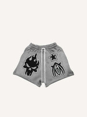 Skull&Graphic Print Drawstring Waist Shorts