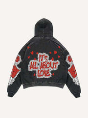 Figure&Heart&Arrow&Letter Faux Decal Print Slant Pockets Hoodie
