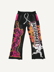 Angel&Letter Faux Decal Faux Rhinestones Print Elastic Waist Pants