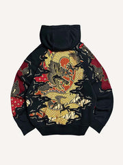 Dragon Graphic Faux Decal Print Slant Pockets Hoodie