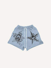 Evil Star&Eye&Graphic Print Drawstring Waist Shorts