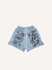 Palm&Eye&Graphic Print Drawstring Waist Shorts