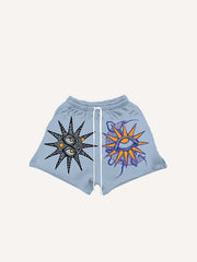 Moon&Eye&Graphic Print Drawstring Waist Shorts