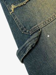 Vintage Inkjet Dirty Dye Washed Scimitar Distressed Jeans