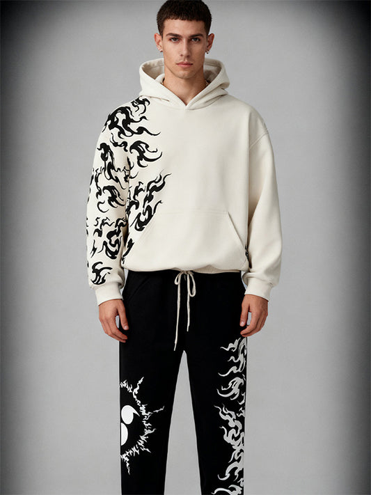 3D three-dimensional tailoring hooded white flame hoodie