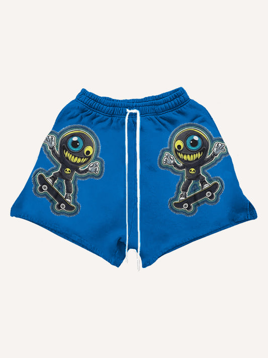 Big eye washed high-end two-color printed shorts