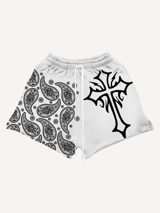 Cashew Flower High-End Retro Washed Shorts