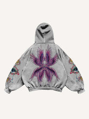 Eye Wing Print Slant Pockets Hoodie