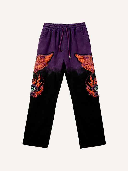 Colorblock All-Seeing Eye and Free Eye Angel Guardian Embroidery Pants