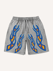 Washed flame rhinestone skull embellished shorts