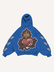 Floral&Letter&Butterfly&Heart Faux Decal Print Slant Pockets Hoodie