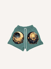Moon&Sun&Star&Graphic Print Drawstring Waist Shorts