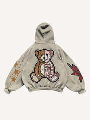Bear Graphic Print Slant Pockets Hoodie