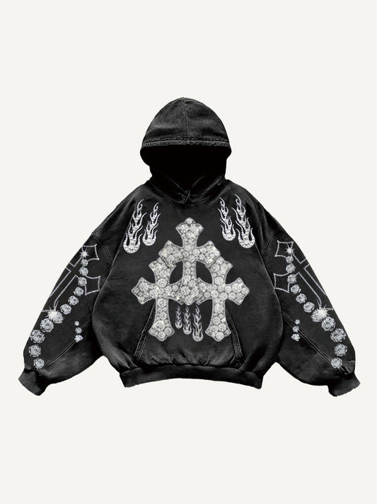 Rhinestone Heavy Industrial Light Luxury Hooded Sweatshirt