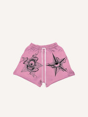 Evil Star&Eye&Graphic Print Drawstring Waist Shorts