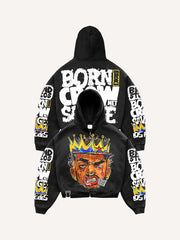 Street Comfortable Graffiti Rap Emperor Distressed Print Sweatshirt