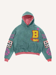 Figure&Lips&Heart&Letter Faux Decal Print Slant Pockets Hoodie