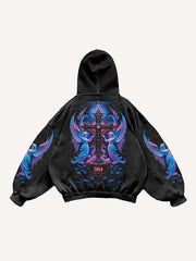 Figure Cross Wing Graphic Letter Print Slant Pockets Hoodie