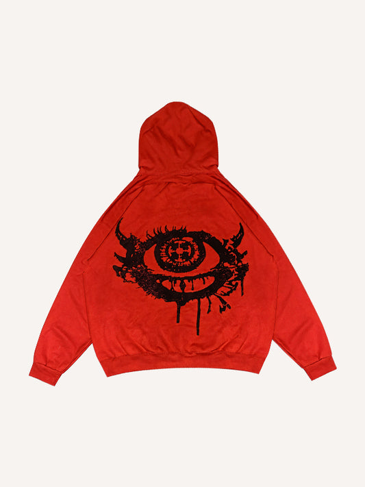 Hooded comfortable high-end trendy devil eye print sweatshirt