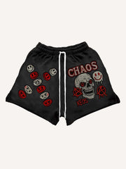 Washed skull applique textured print high-end fashion shorts