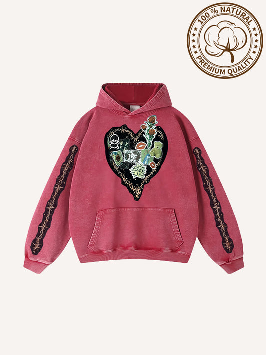 Pure cotton printed patchwork heart-shaped sweatshirt