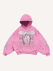 Figure&Wing&Graphic Print Slant Pockets Hoodie