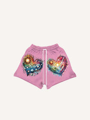 Heart&Sun&Graphic Print Drawstring Waist Shorts
