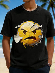 Men's Cracked Wall Angry Emoji Graphic Short Sleeve T-Shirt