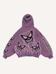 Evil Butterfly Letter Faux Decal Print Slant Pockets Hoodie